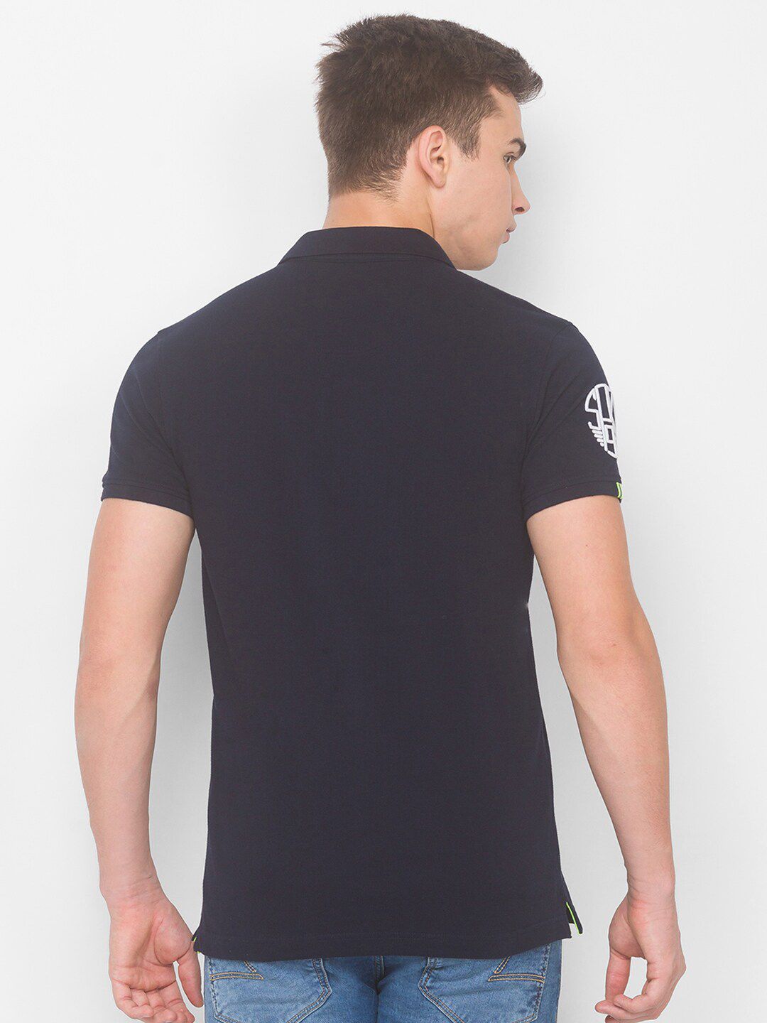 SPYKAR Men Navy Blue Polo Collar Slim Fit T-shirt