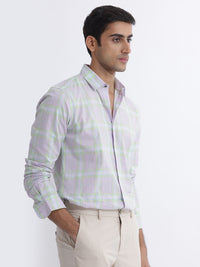 RARE RABBIT Men Lavender Custom Slim Fit Checked Casual Shirt
