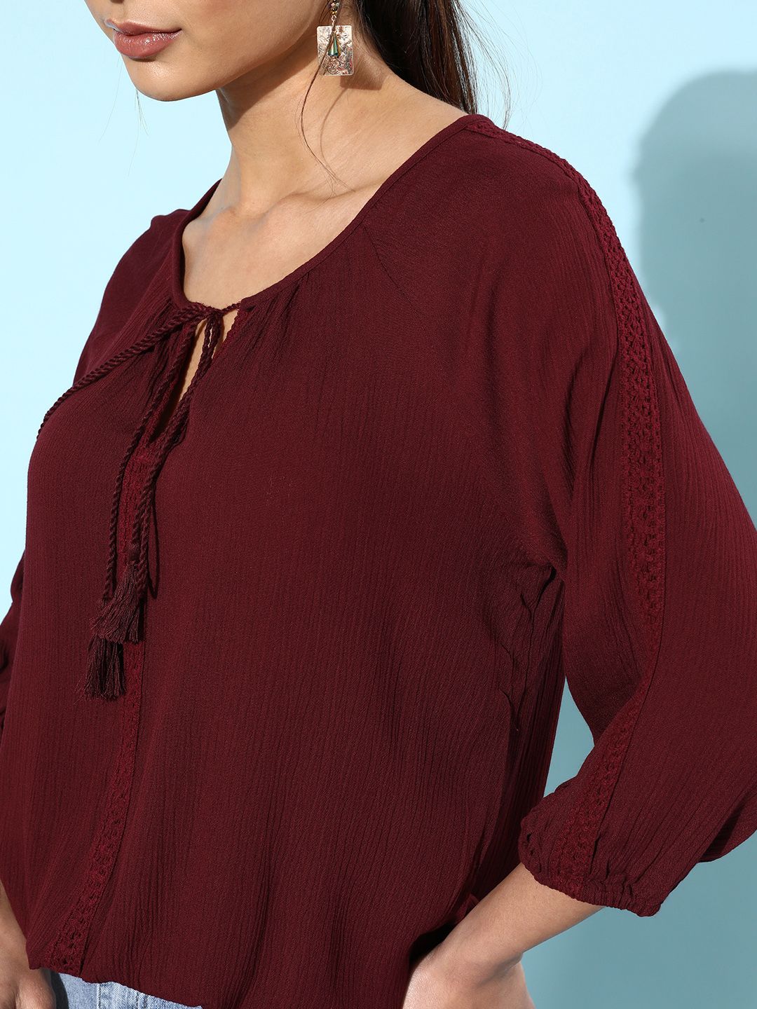 DressBerry Women Deep Burgundy Solid Top