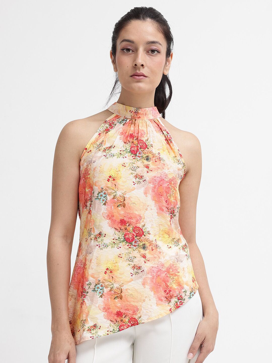 RAREISM Floral Print Halter Neck Cotton Top