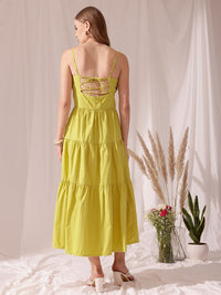 STREET 9 Shoulder Strap Pleated Pure Cotton A-Line Tiered Midi Dress