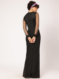 DressBerry Midnight Cleopatra High-Slit Ruffle Detail Maxi Dress