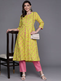Indo Era Floral Printed Empire Gotta Patti Pure Cotton Kurta With Trousers