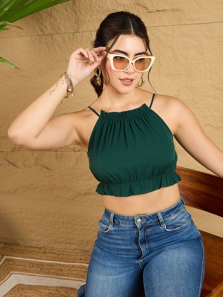 Berrylush Women Halter Neck Styled Back Crop Styled Back Top