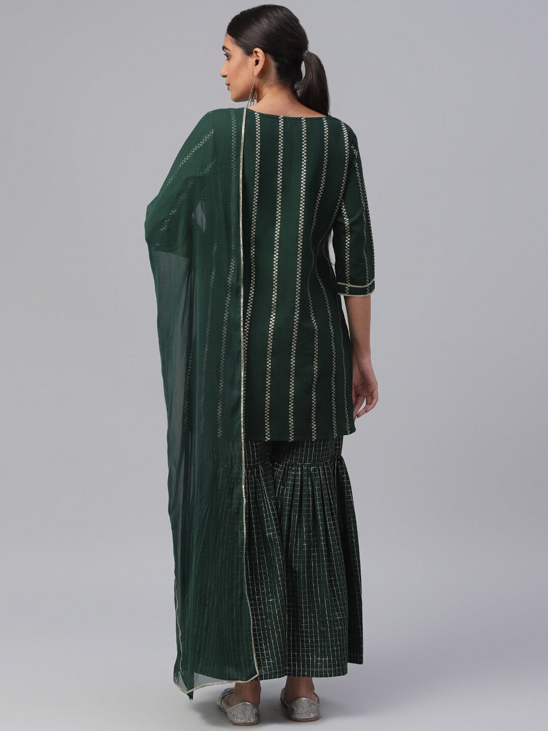 Libas Green Striped Kurti With Sharara & Dupatta