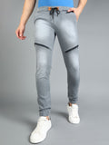 Urbano Fashion Men Grey Jogger Mid-Rise Slash Knee Stretchable Jogger Jeans