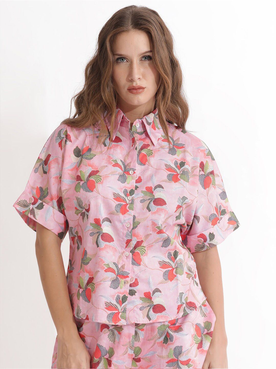 RAREISM Floral Printed Shirt Styled Cotton Top