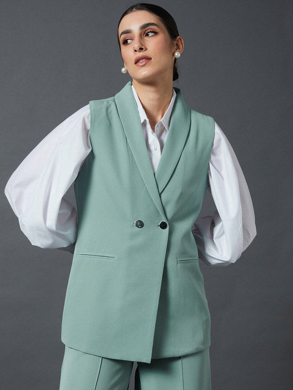 SASSAFRAS worklyf Double Breasted Sleeveless Longline Blazer