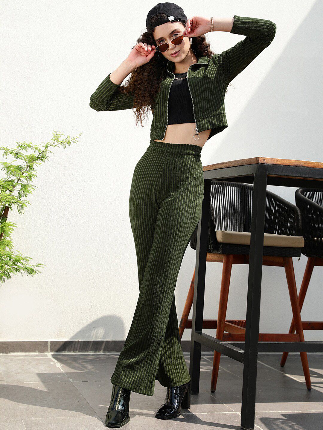 STREET 9 Women Olive Green Loose Fit High-Rise Trousers