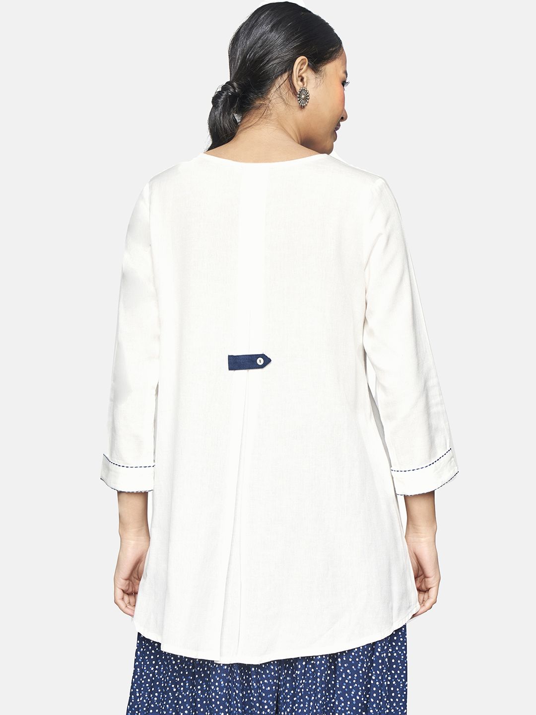 Global Desi White Embroidered Regular Longline Top