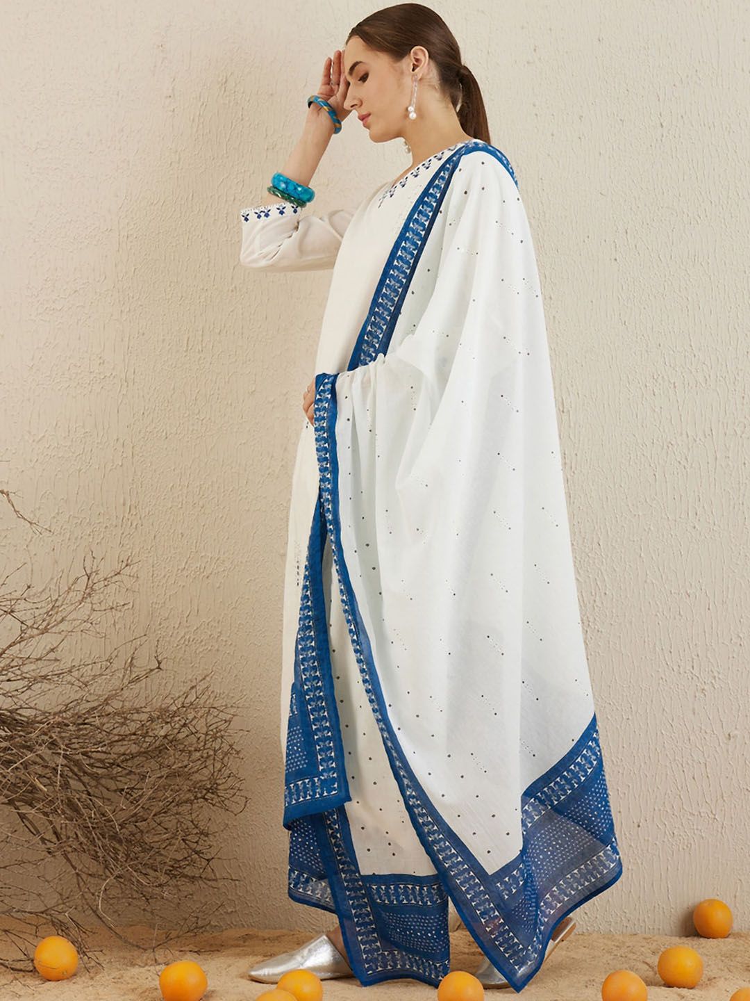 Indo Era Ethnic Motifs Embroidered Thread Work Pure Cotton Kurta with Trousers & Dupatta