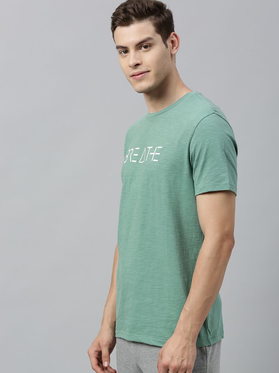 HRX by Hrithik Roshan Men Green Printed Bio-Wash Yoga Pure Cotton T-shirt