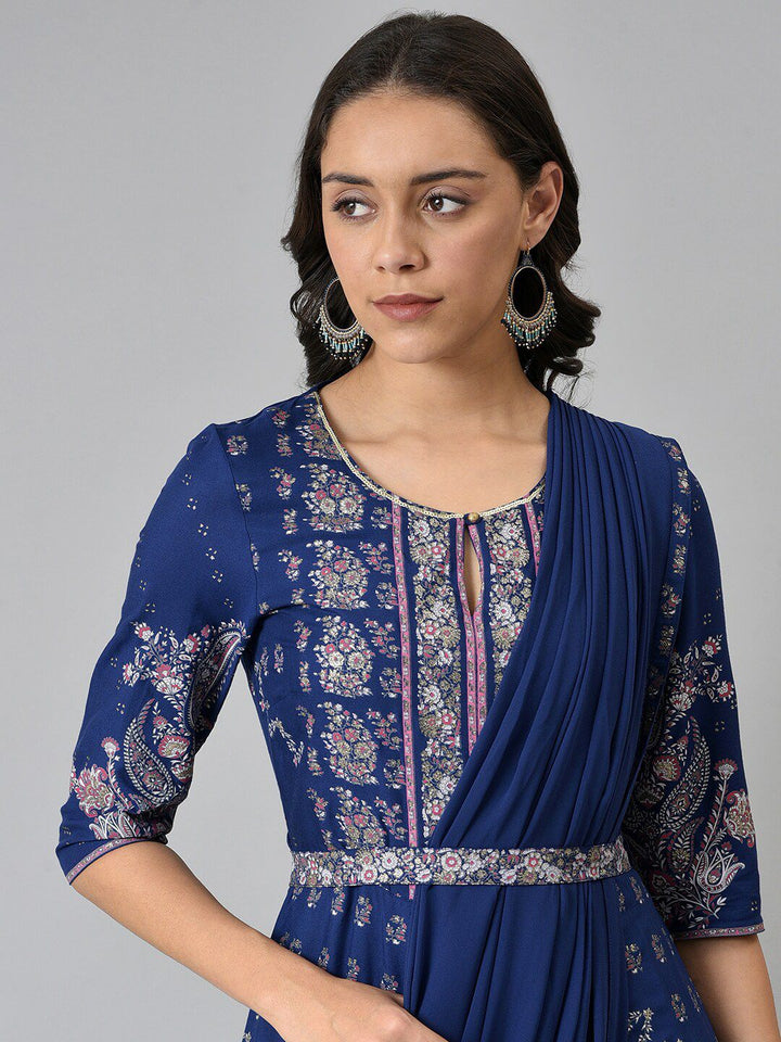 W Blue & Silver-Toned Ethnic Motifs Ethnic Maxi Dress