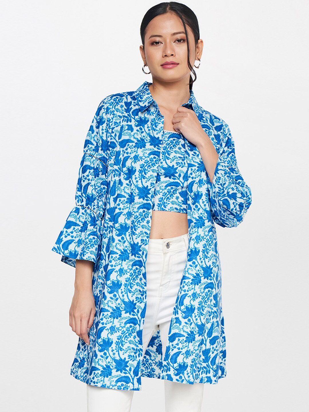 Global Desi Women Open Front Pure Cotton Longline Shrug