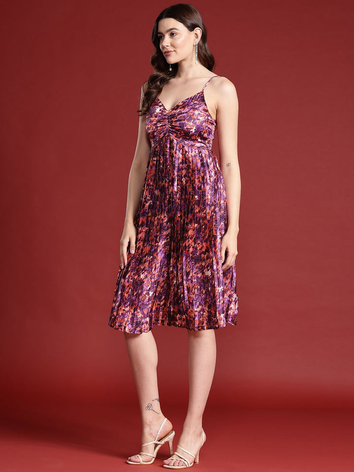 all about you Floral Print Accordion Pleated Ruched A-Line Dress