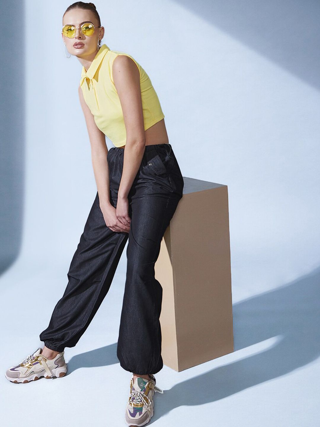 STREET 9 Women Black Smart Clean Look Pure Cotton Jogger Jeans