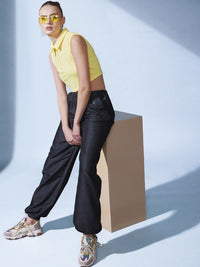 STREET 9 Women Black Smart Clean Look Pure Cotton Jogger Jeans