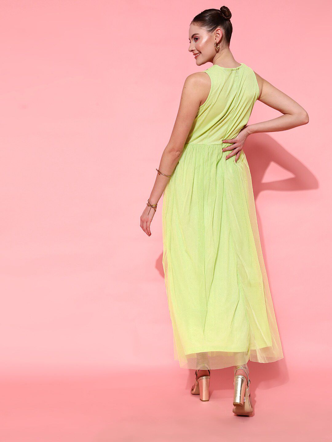 STREET 9 Women Lime Green Embellished Dress