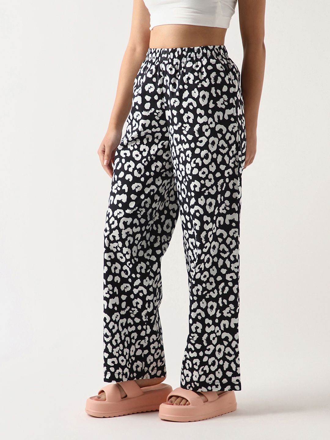Bewakoof Women Black All Over Printed Wide Leg Pyjamas