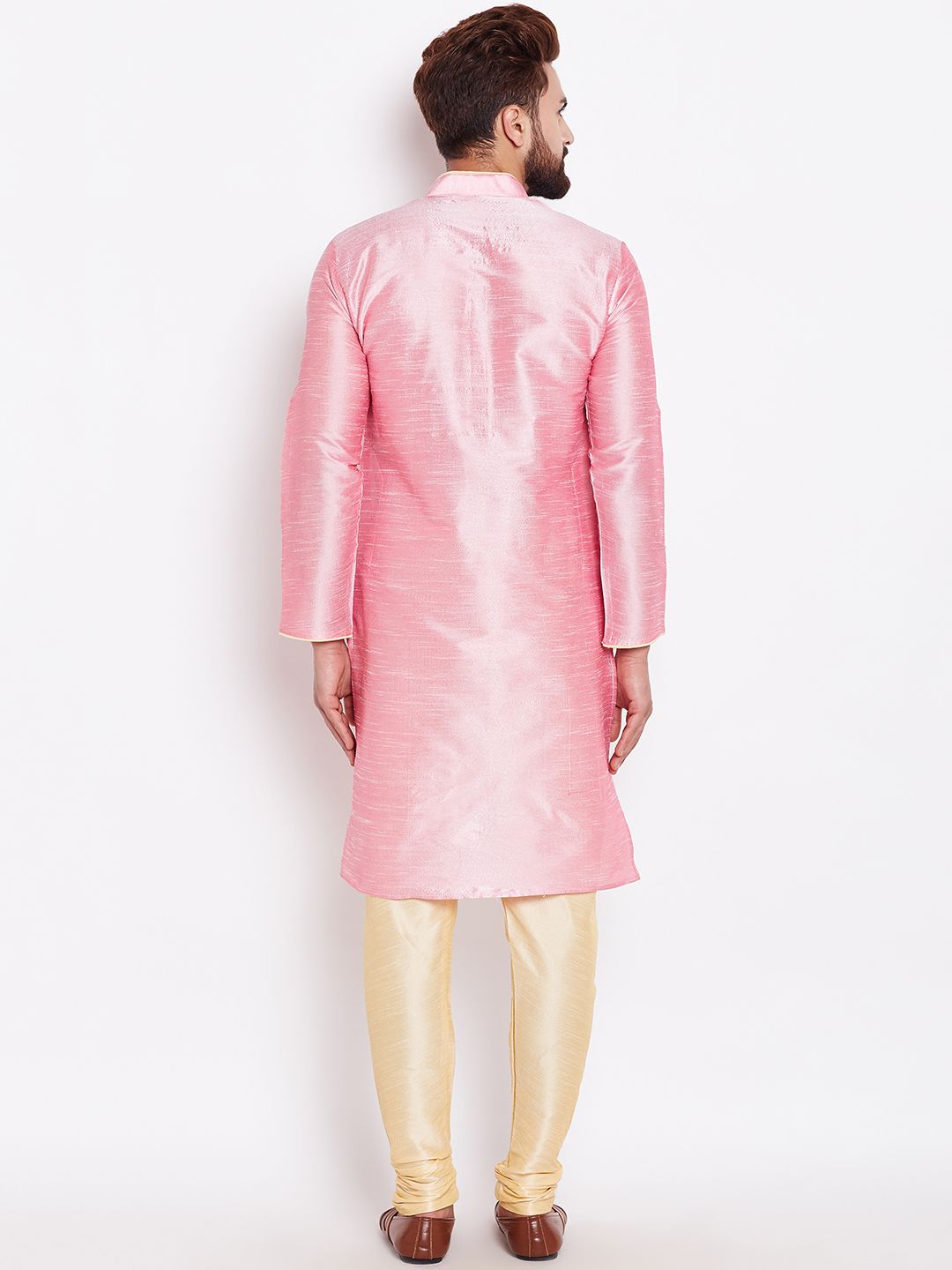 SOJANYA Men Pink Woven Design Straight Kurta