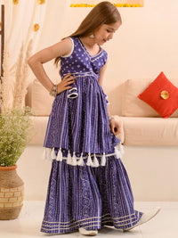 pspeaches Girls Bandhani Printed Pure Cotton Anarkali Kurta With Sharara