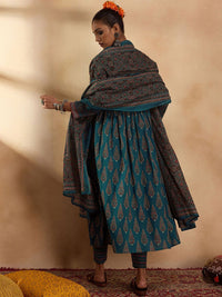 Indo Era Floral Printed Empire Pure Cotton A-Line Kurta with Trousers & Dupatta
