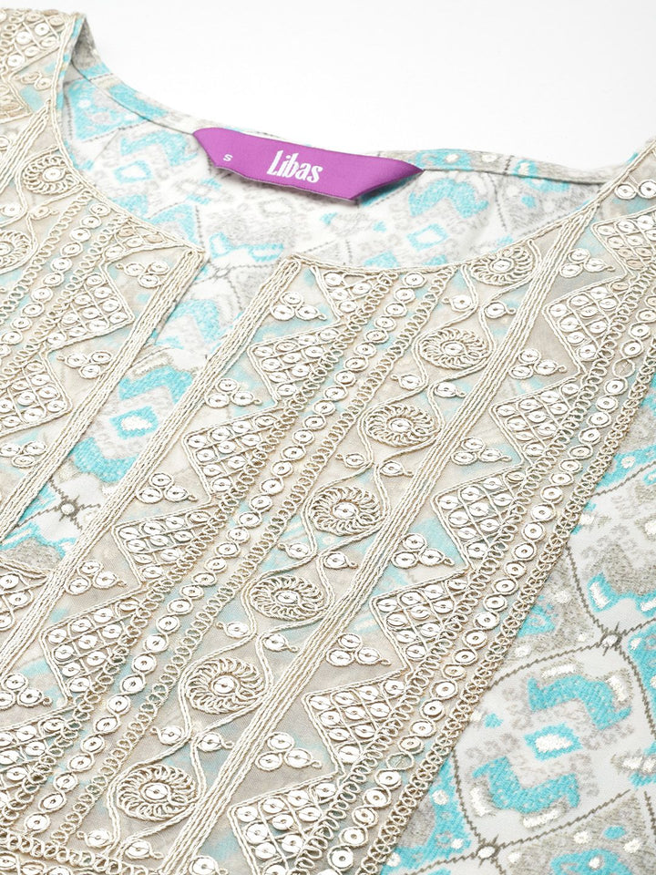 Libas Ethnic Motifs Printed Regular Sequinned Kurta with Palazzos & Dupatta