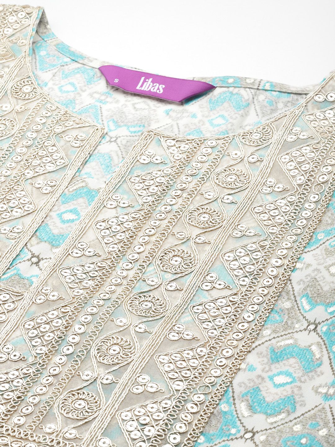 Libas Ethnic Motifs Printed Regular Sequinned Kurta with Palazzos & Dupatta