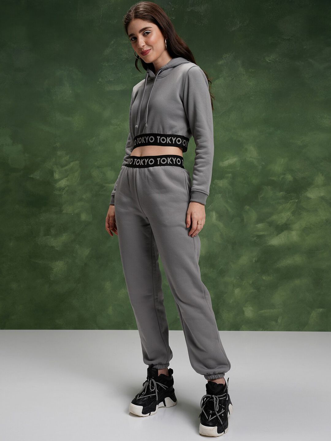 Tokyo Talkies Crop Hoodie Sweatshirt With High-Waisted Jogger Co-Ords