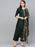 Libas Hunter Green Gotta Chanderi Kurta Set with Festive Traditional Stole