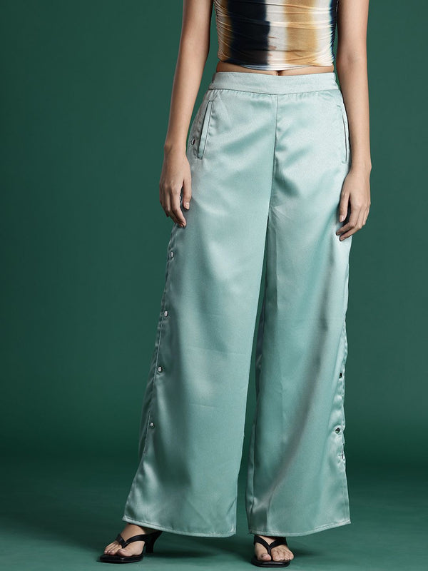 DressBerry Women Satin Trousers with Slit-Detail