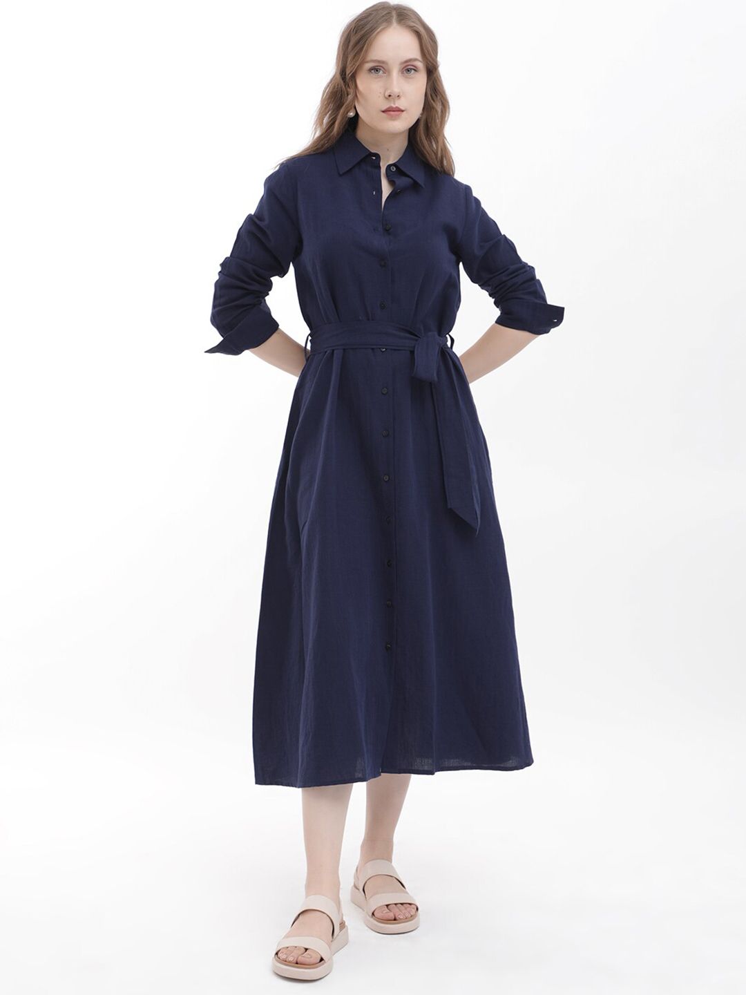 RAREISM Shirt Collar A-Line Midi Dress