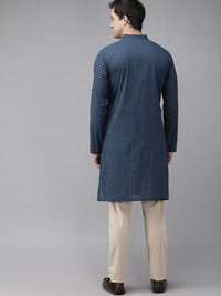 Anouk Men Navy Blue Polka Dot Printed Straight Kurta