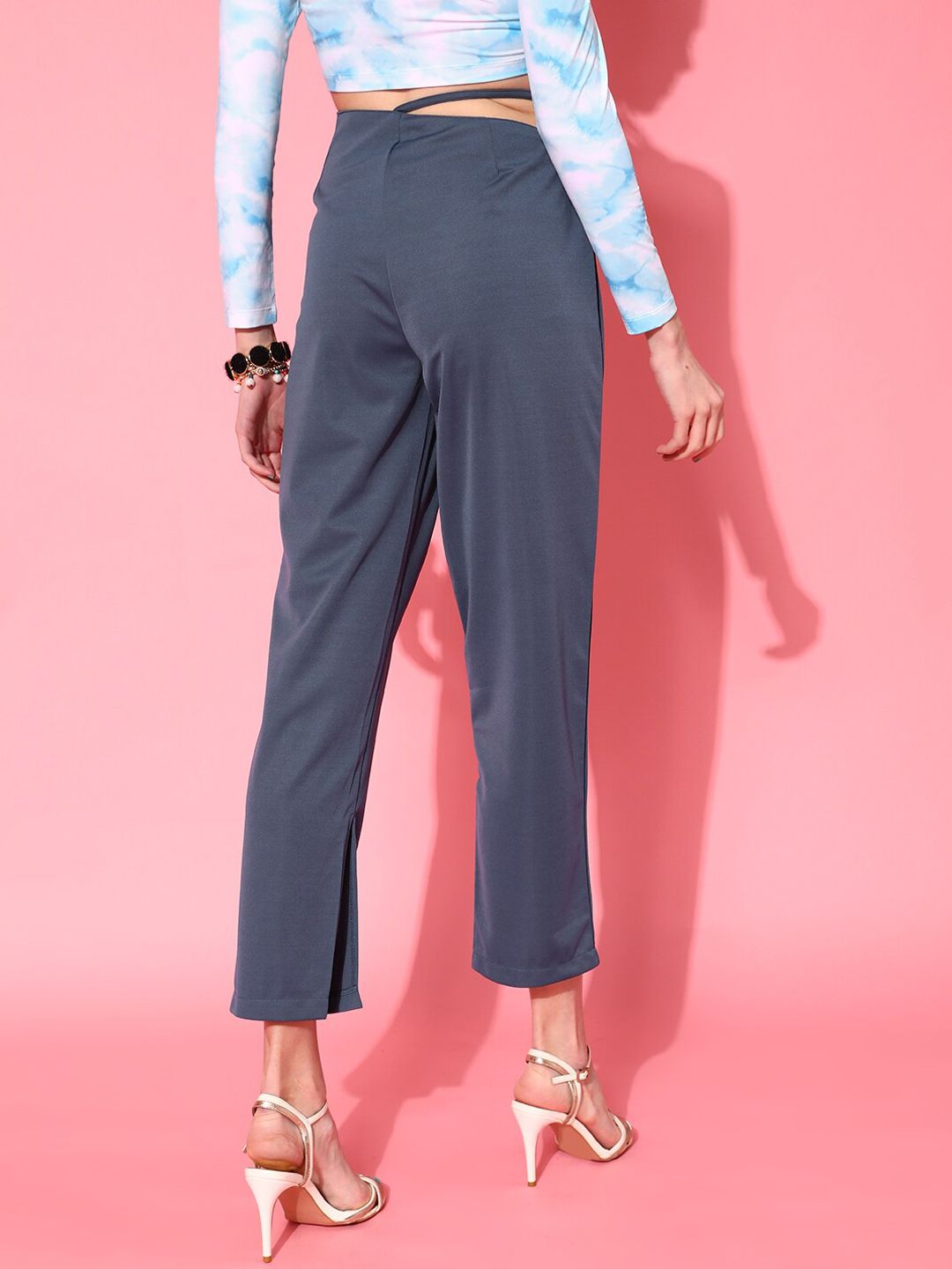 STREET 9 Women Blue Loose Fit High-Rise Cropped Trousers