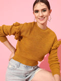 STREET 9 Women Mustard Round Neck Long Sleeves Acrylic Pullover