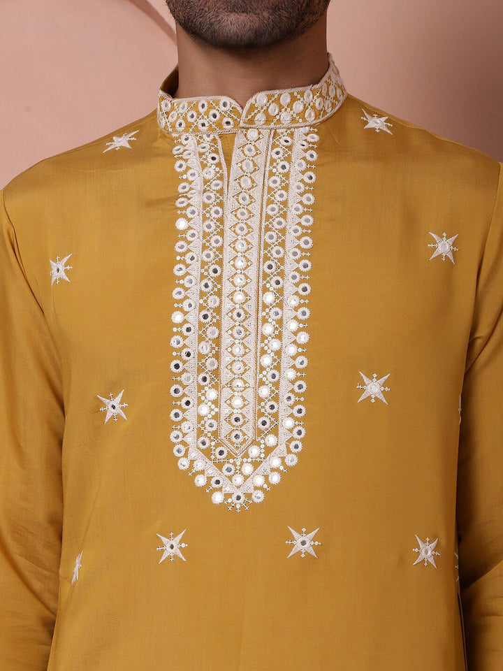 Jompers Embroidered Mandarin Collar Long Sleeves Kurta with Salwar & Dupatta