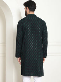 SOJANYA Ethnic Motifs Embroidered Mandarin Collar Sequined Pure Cotton Straight Kurta