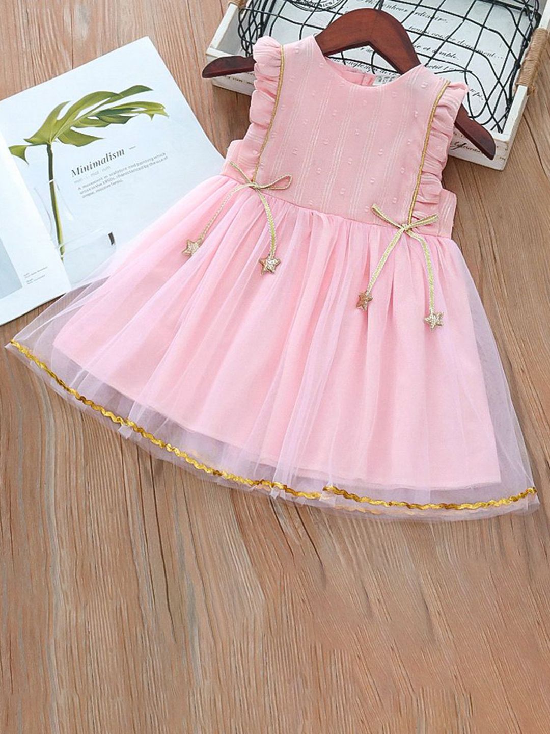 YK Girls Self Design Cotton Fit & Flare Dress