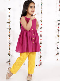 VASTRAMAY Girls Purple Pure Cotton Anarkali Kurti and Trousers