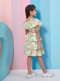 pspeaches Girls Tropical Printed Crop Top With Layered Skirt