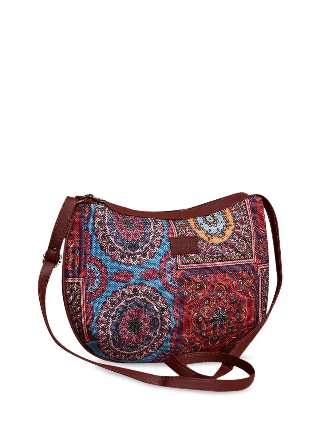 ZOUK Multicoloured Ethnic Motifs Printed Half Moon Sling Bag