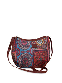 ZOUK Multicoloured Ethnic Motifs Printed Half Moon Sling Bag