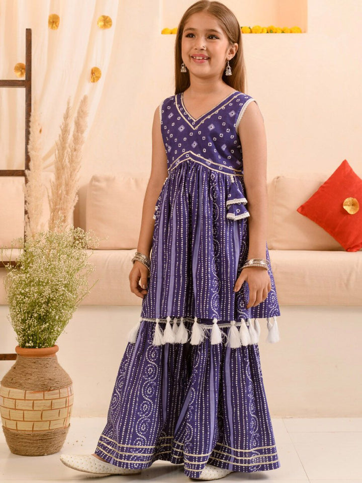 pspeaches Girls Ethnic Motifs Printed Regular Pure Cotton Kurti with Sharara