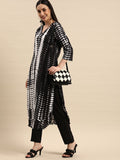 Anouk Women Black & White Tie n Dye V Neck Pure Cotton Kurta