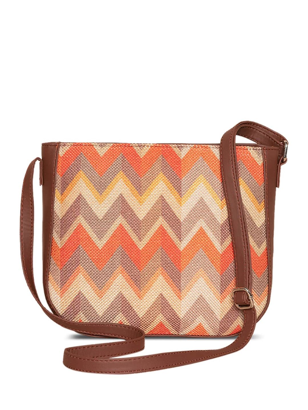 ZOUK Orange Geometric Striped Structured Sling Bag