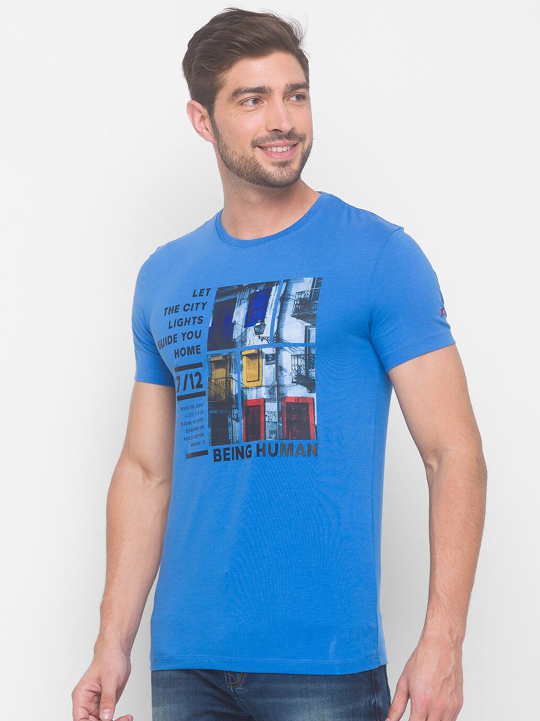 Being Human Men Blue Printed Pure Cotton T-shirt