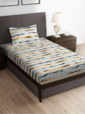 Story@home Cream-Coloured & Orange 180 TC Single Bedsheet with 1 Pillow Covers