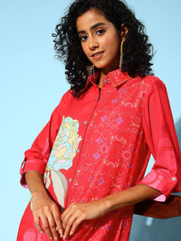 Indo Era Floral Print Shirt Midi Dress