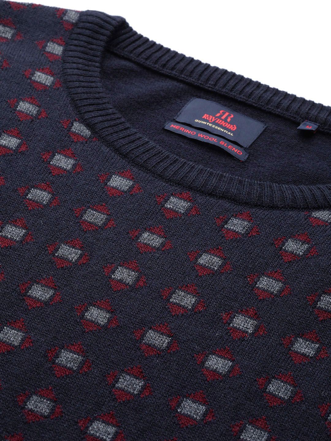 Raymond Men Navy Blue Geometric Pullover