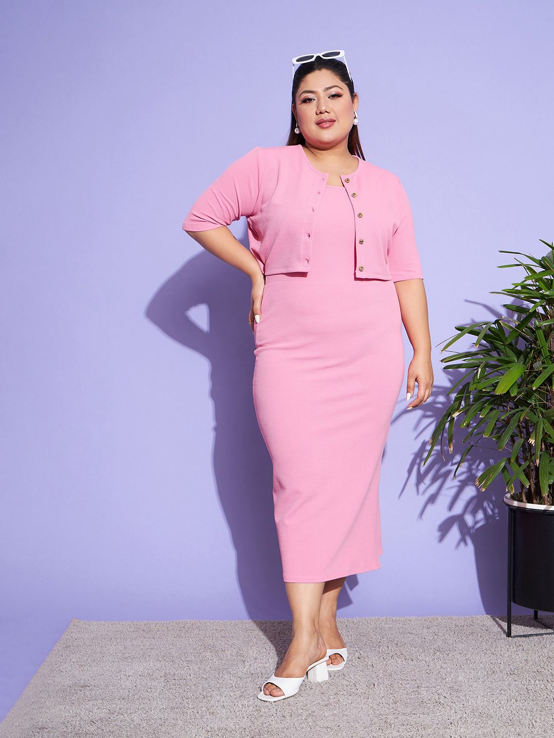 SASSAFRAS Curve Pink Sheath Midi Dress